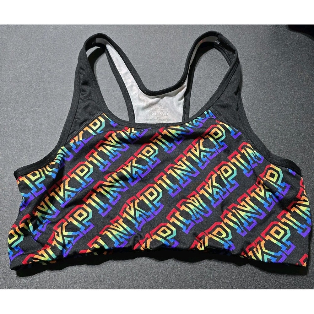 PINK Victoria's Secret Sports Bra Women's Size Lg Ultimate Lightly Lined Rainbow